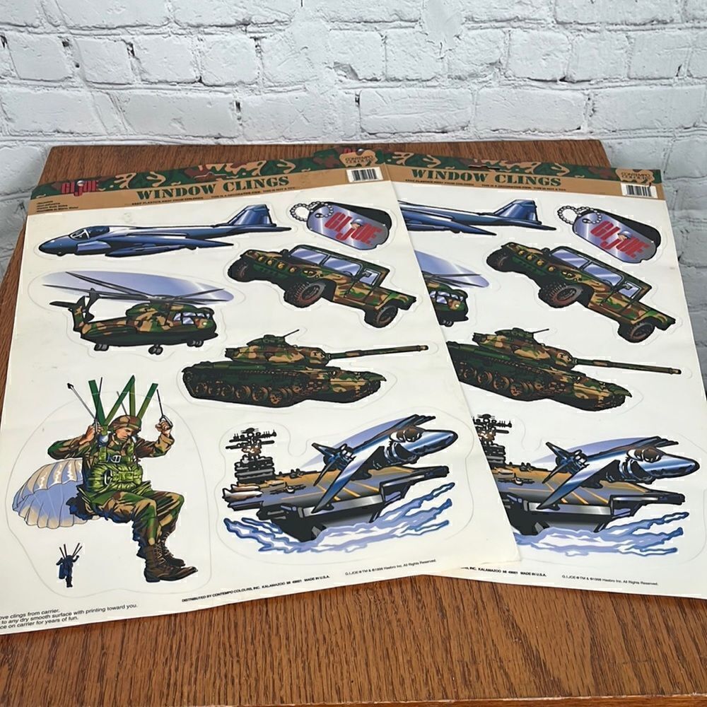 Vintage 1998 GI Joe Window Clings, set of 2 Sheets